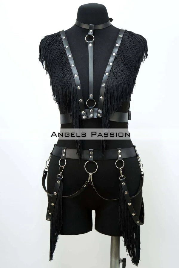 Püslüllü Deri Harness Takım, Püsküllü Elbise Aksesuarı - Brf768