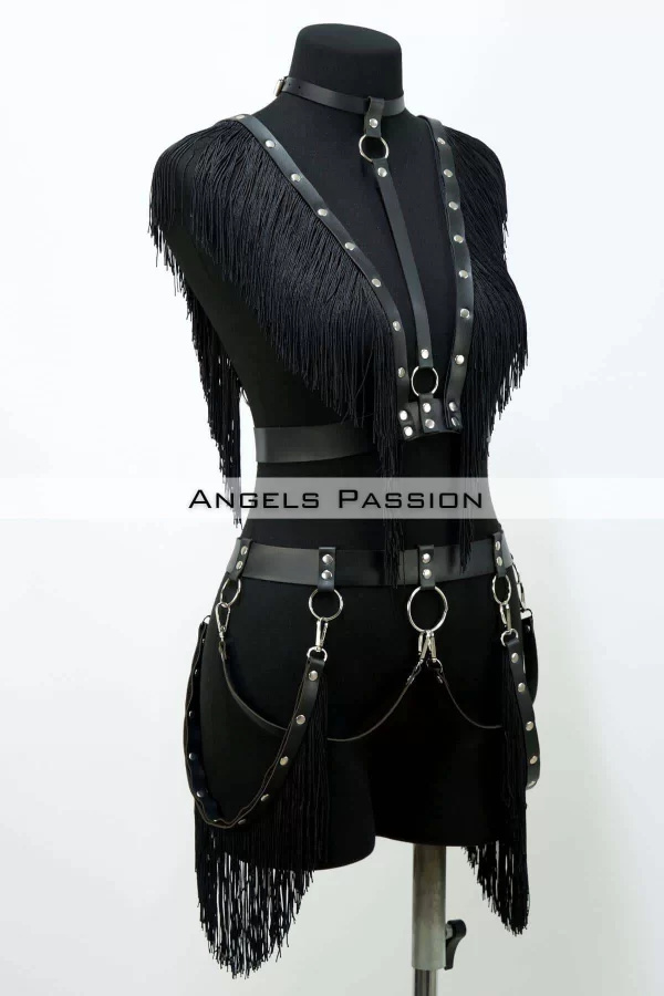 Püslüllü Deri Harness Takım, Püsküllü Elbise Aksesuarı - Brf768