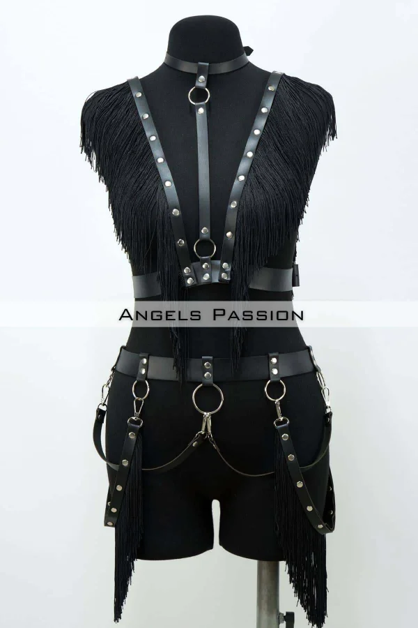 Püslüllü Deri Harness Takım, Püsküllü Elbise Aksesuarı - Brf768