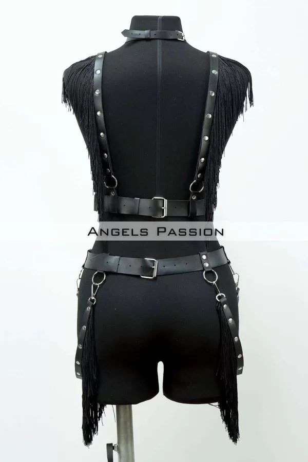 Püslüllü Deri Harness Takım, Püsküllü Elbise Aksesuarı - Brf768