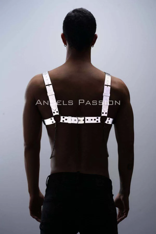 Reflektörlü (karanlıkta Parlayan) Zincir Detaylı Şık Erkek  Göğüs Harness, Reflektörlü Clubwear - Brfm109