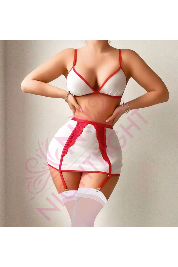 Seksi Sütyenli Mini Etekli Fantazi Hemşire Kostümü