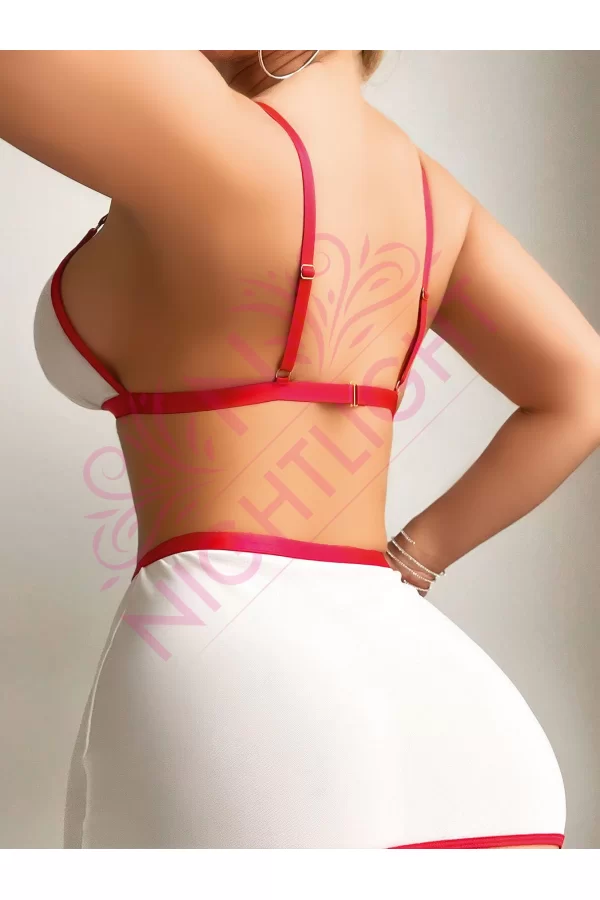 Seksi Sütyenli Mini Etekli Fantazi Hemşire Kostümü