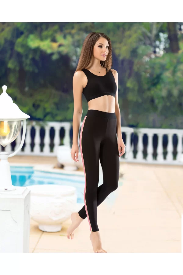 Şeritli Bel Sporcu Kadın Tayt 0529