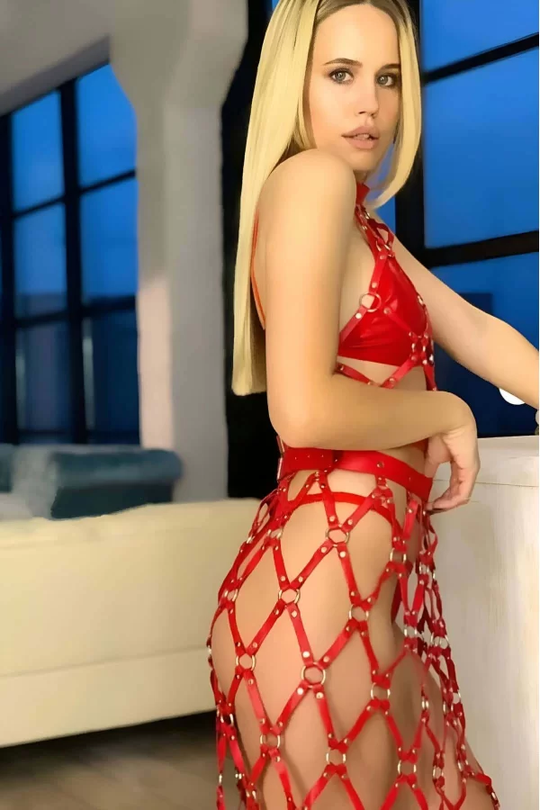 Şık Deri Göğüs Ve Etek Seksi Takım Harness - Brf995
