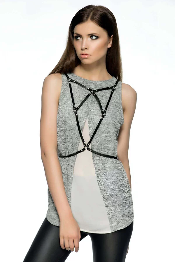 Sırtı Zincir Detaylı Şık Deri Harness - Brf206