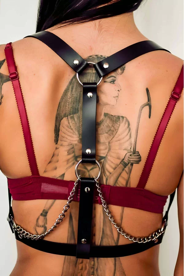 Sırtı Zincir Detaylı Şık Deri Harness - Brf215