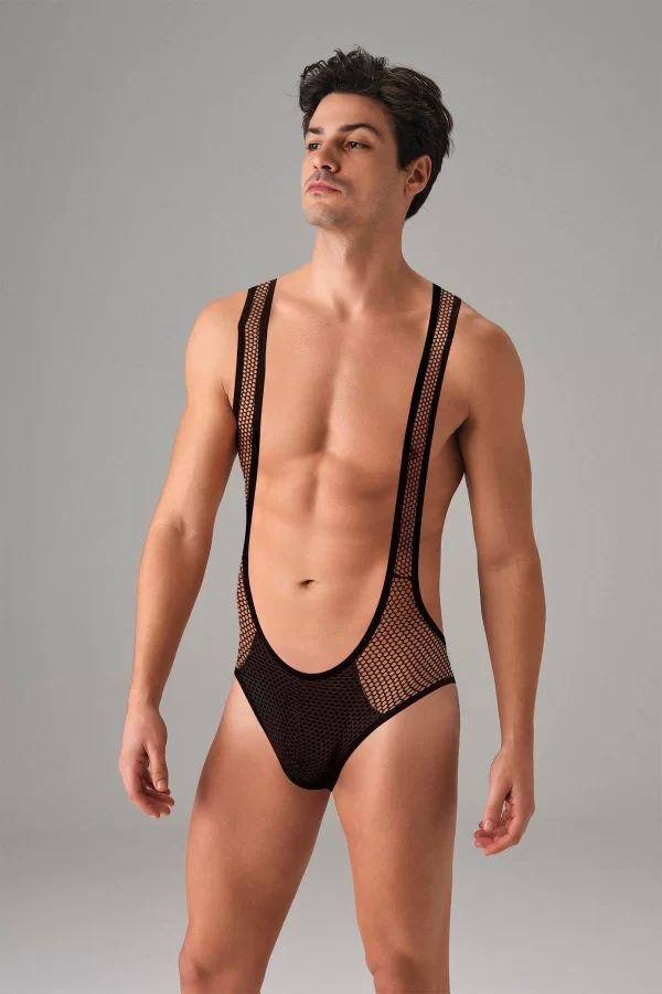 Siyah Erkek  File Kumaş Askılı Jockstrap Body 3053