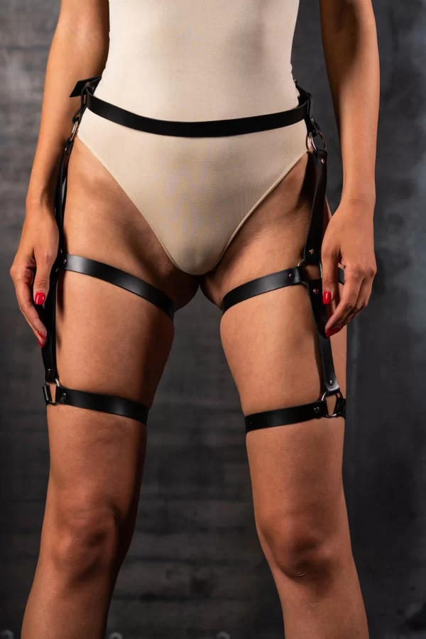 Siyah Fantazi İki Sıralı Deri Jartiyer Harness 1119
