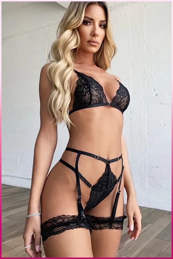 Siyah Göğüs Dantelli Seksi Jartiyer Takım