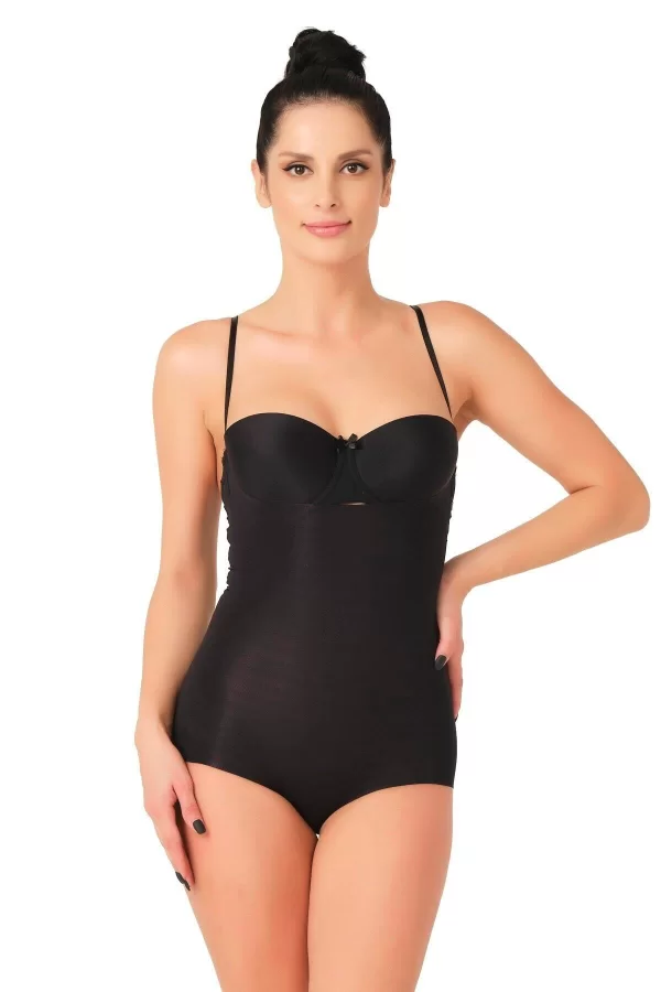 Siyah Mı Emay 2723 Lazer Kesim Göğsü Açık Slip Korse