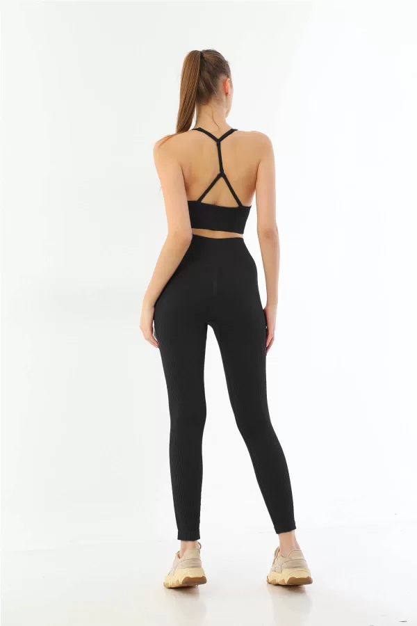 Siyah Mı Emay 3921 Soft Seamless Ripli Tayt Yoga Takımı