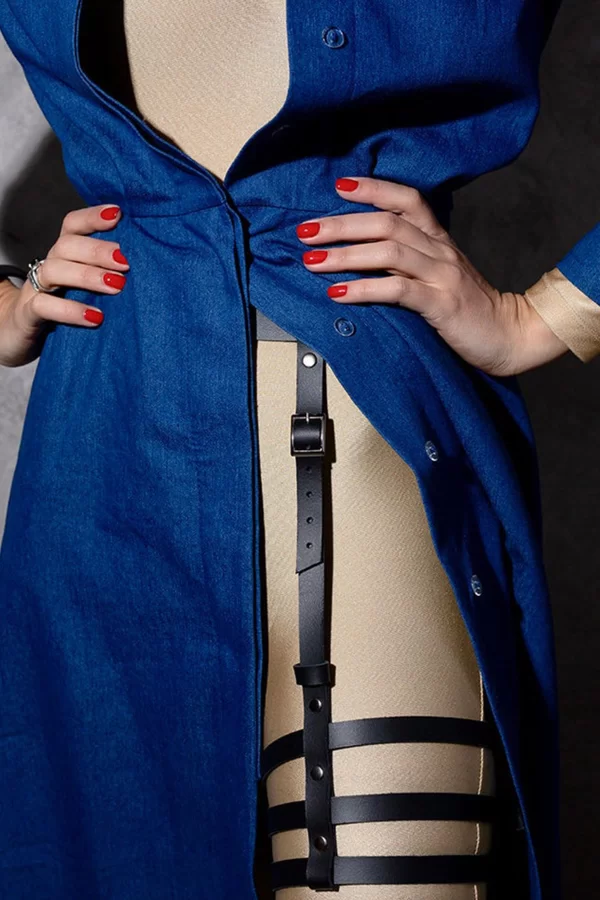 Siyah Seksi Fantazi Harness Deri Jartiyer 1036