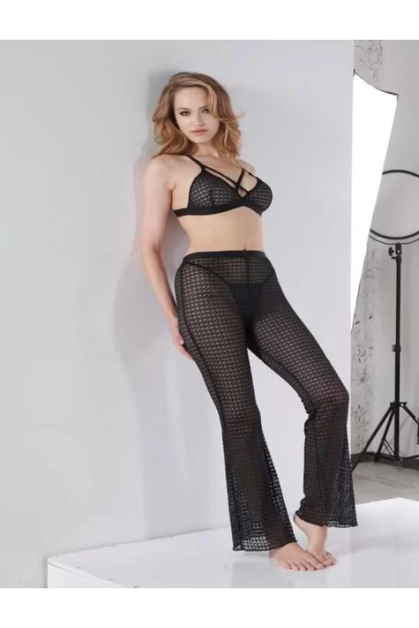 Siyah Transparan Göğüs İp Detaylı Fantezi Sütyen Pijama Takımı