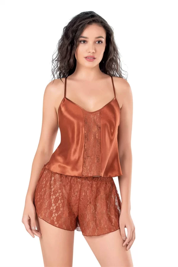 Tarçın Saten Babydoll Şort Takımı