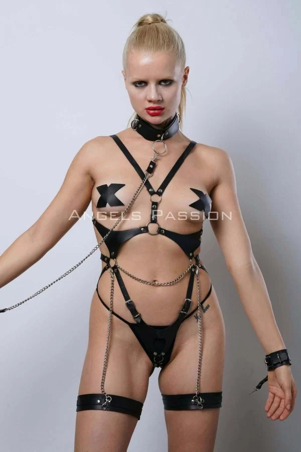 Tasmalı Deri Fantezi Giyim, Deri Kadın İç Giyim, Partywear - Brf1225