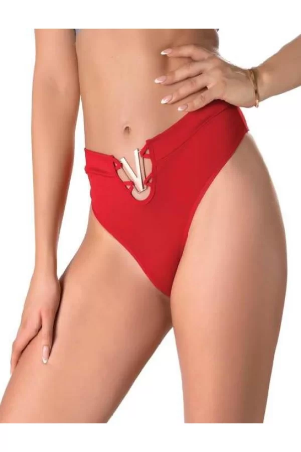 V Metal Aksesuarlı Fantezi Kırmızı String Tanga