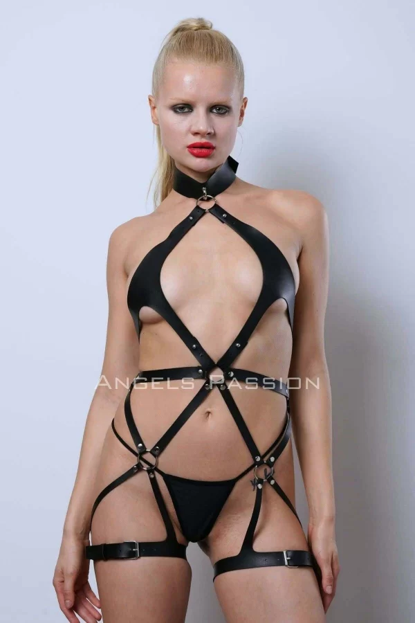 Vegan Deri Harness, Full Body Deri Harness, Erotik Deri İç Giyim - Brf1331