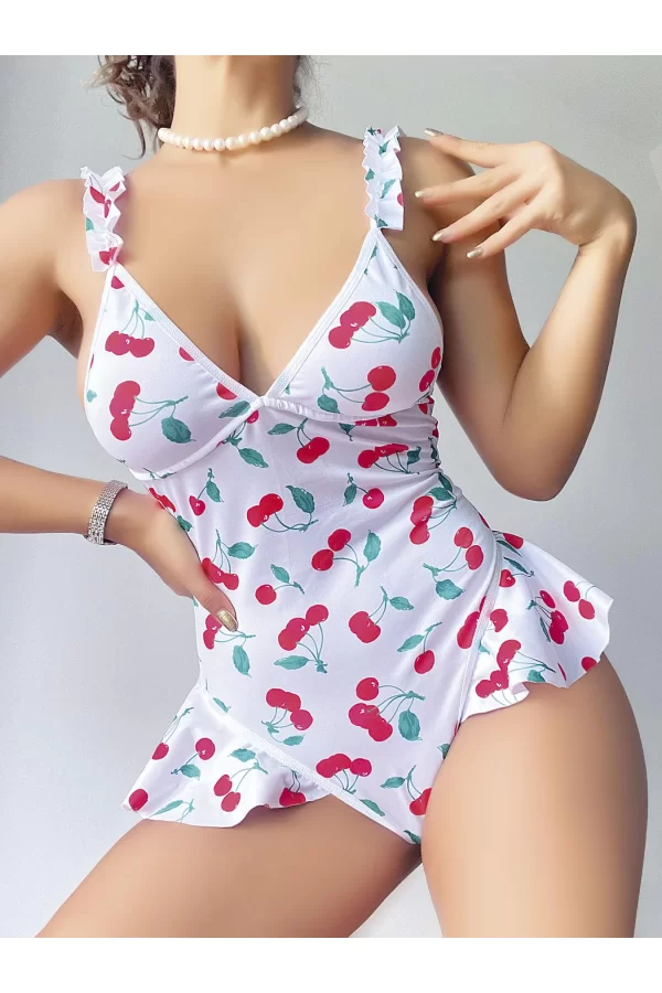 Vişne Desenli Fantezi Body