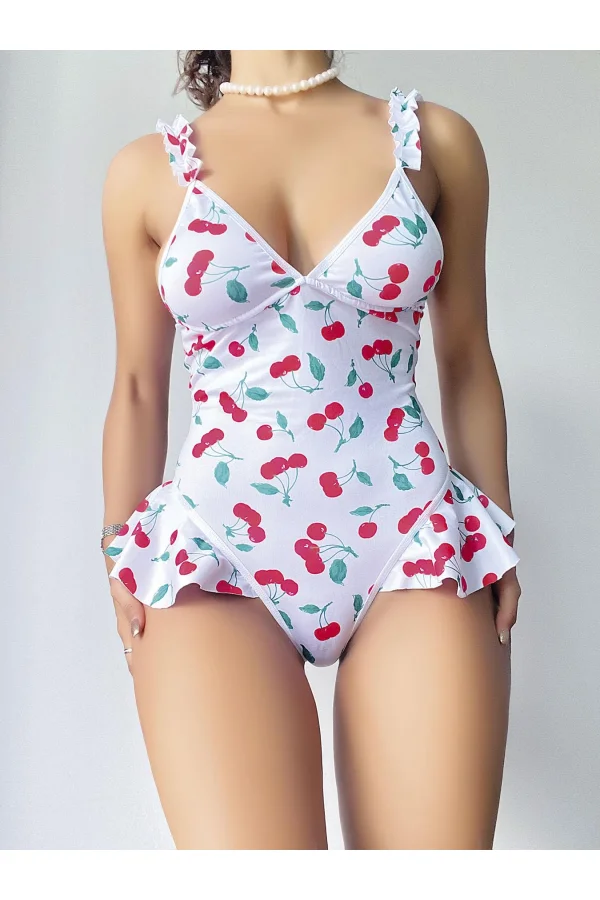 Vişne Desenli Fantezi Body