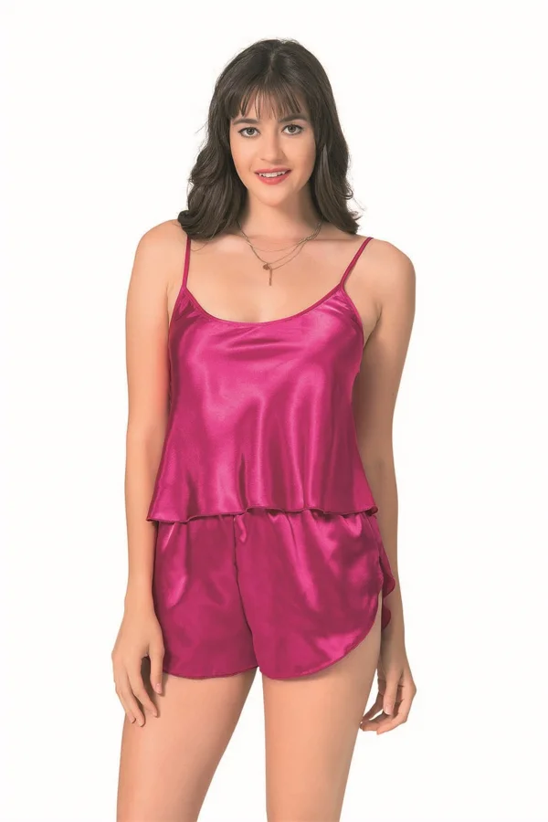 Vişne Saten Babydoll Şort Takımı