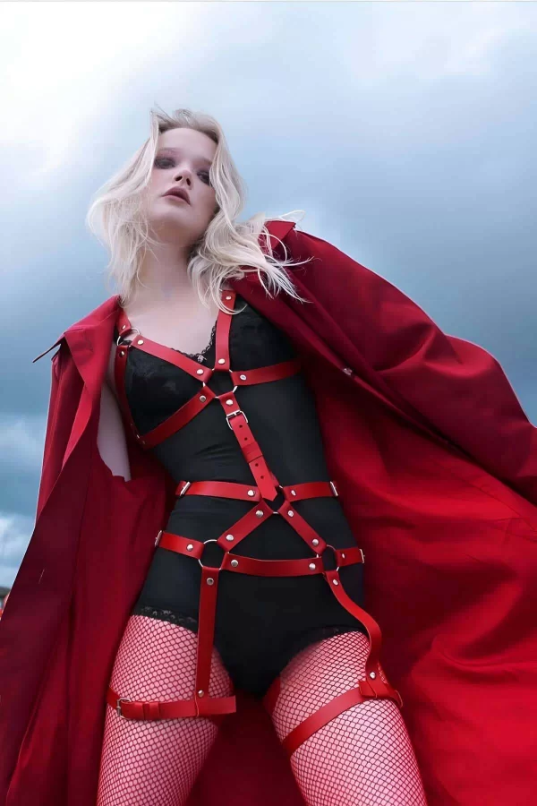 Vücudu Saran Kırmızı Deri Harness Fantazi Giyim - Brf750
