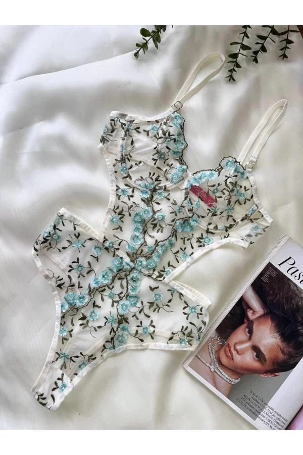 Yeşil Çiçek Büyük Desenli Bodysuit