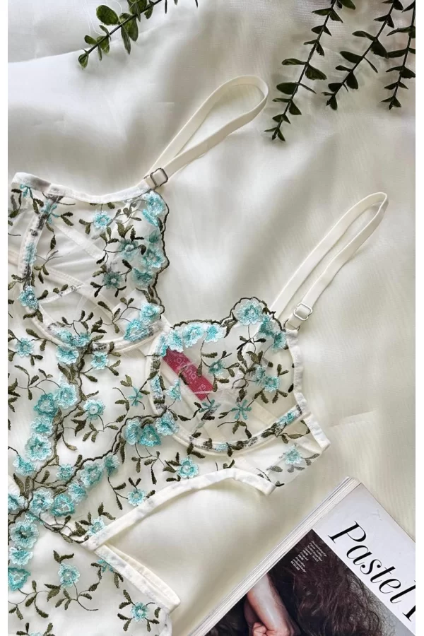 Yeşil Çiçek Büyük Desenli Bodysuit