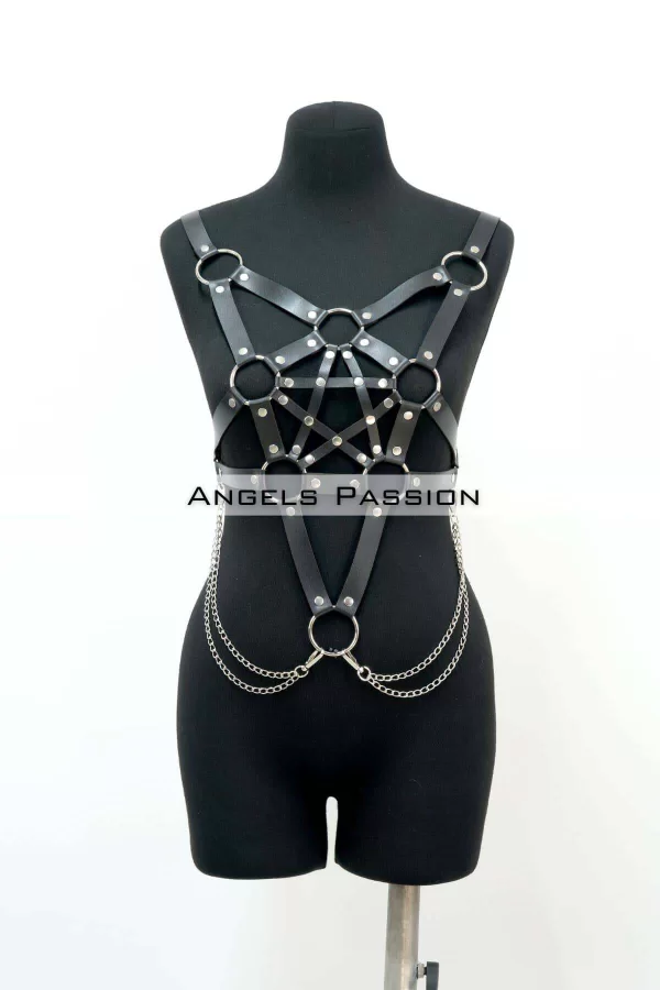 Zincir Detaylı Şık Deri Göğüs Harness, Büstiyer Harness, Deri Göğüs Harness- Brf1399