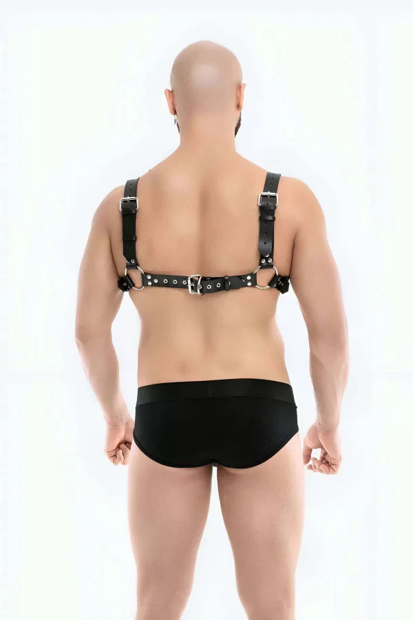 Zincir Detaylı Şık Erkek  Deri Bulldog Göğüs Harness - Brfm109