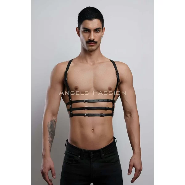 3 Sıralı Erkek Göğüs Harness, Şık T-shirt Üzeri Aksesuar - Brfm107