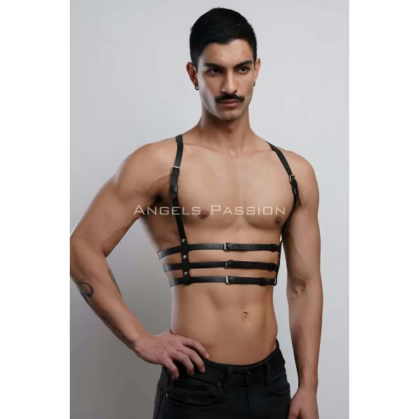 3 Sıralı Erkek Göğüs Harness, Şık T-shirt Üzeri Aksesuar - Brfm107