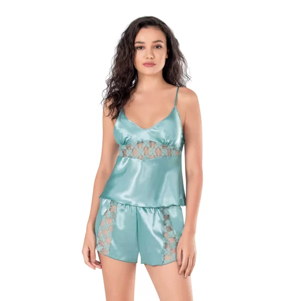 Aqua Saten Babydoll Şort Takımı