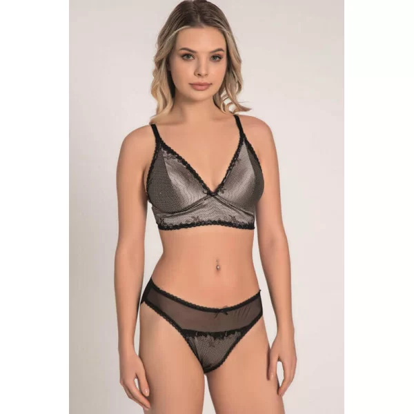 Balensiz Desteksiz Dolgusuz Dantelli Bralet Sütyen Ve Slip Takım 4209