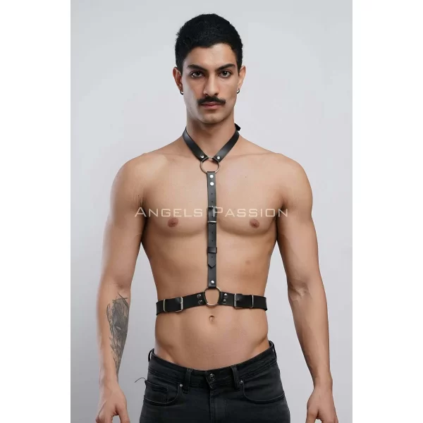 Deri Boyundan Askılı Erkek Harness, Clubwear, Leather Partywear - Brfm124