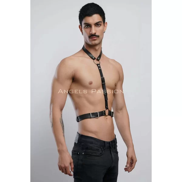 Deri Boyundan Askılı Erkek Harness, Clubwear, Leather Partywear - Brfm124