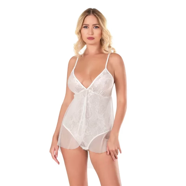 Ekru Jakarlı Bodysuit Gecelik