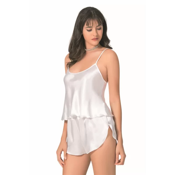 Ekru Saten Babydoll Şort Takımı