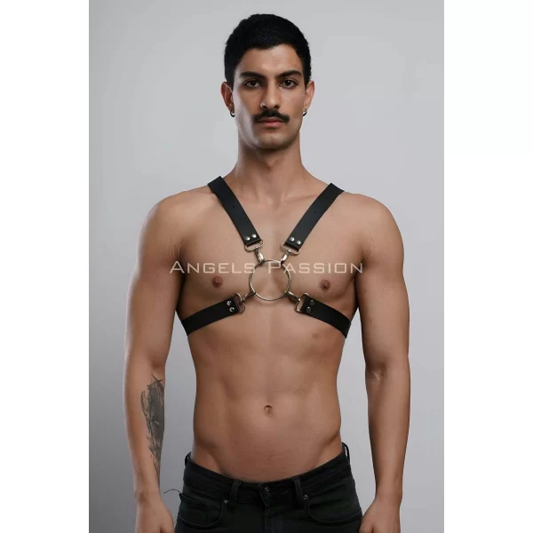 Halka Detaylı X Göğüs Erkek Harness, Gömlek Kemeri, T-shirt Kemeri, Clubwear - Brfm178