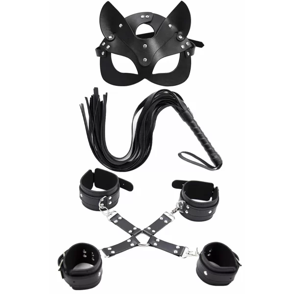 Maske Kırbaç Bileklik 5 Li Harness Deri Set