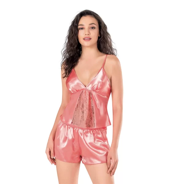 Mercan Saten Babydoll Şort Takımı