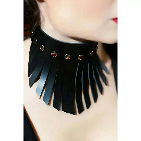 Püsküllü Şık Deri Choker Tasma - Brf658