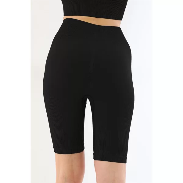 Siyah Mı Emay 3921 Soft Seamless Ripli Tayt Yoga Takımı