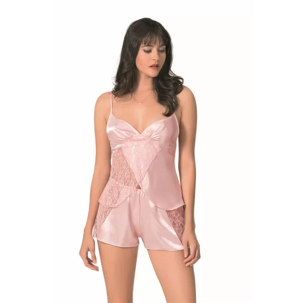 Somon Saten Babydoll Şort Takımı