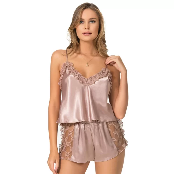 Vizon Saten Babydoll Şort Takımı