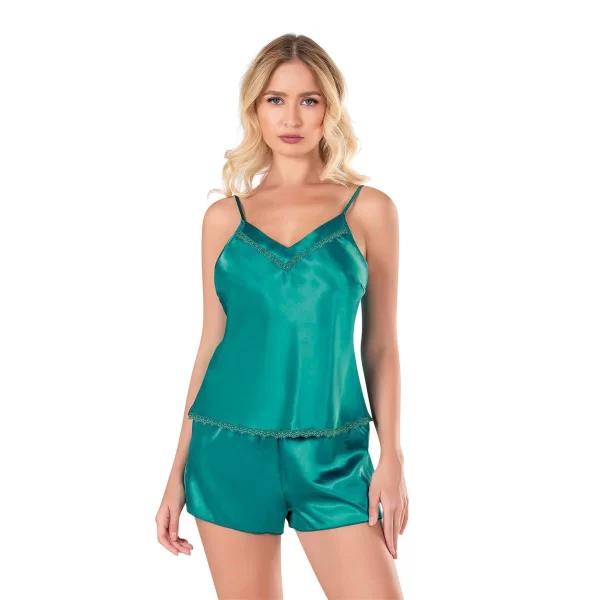 Zümrüt Saten Babydoll Şort Takımı 9102