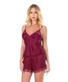 Bordo Saten Babydoll Şort Takımı