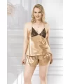 Büyük Beden Gold Saten Babydoll Şort Takımı