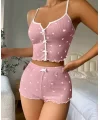 Kadın Pembe Kalpli Askılı Şortlu Pijama Takım