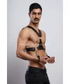 Kelepçeli Erkek Göğüs Harness, Deri Erkek Fantezi Harness, Kelepçeli Erkek Harness - Brfm121